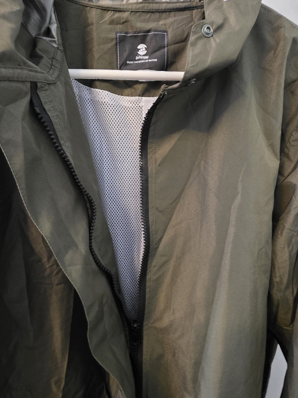 Women's Olive Hooded Raincoat with Breathable Mesh Lining